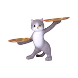 ATORSE Resin Cat Statues Figurine Sculptures  Jewelry Storage Serving Tray White