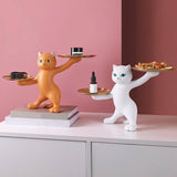ATORSE Resin Cat Statues Figurine Sculptures  Jewelry Storage Serving Tray White