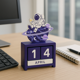 Space-Themed Wooden Desk Calendar and Astronaut Piggy Bank for Kids | Table Decor, New Year Gift & Space Toy Set
