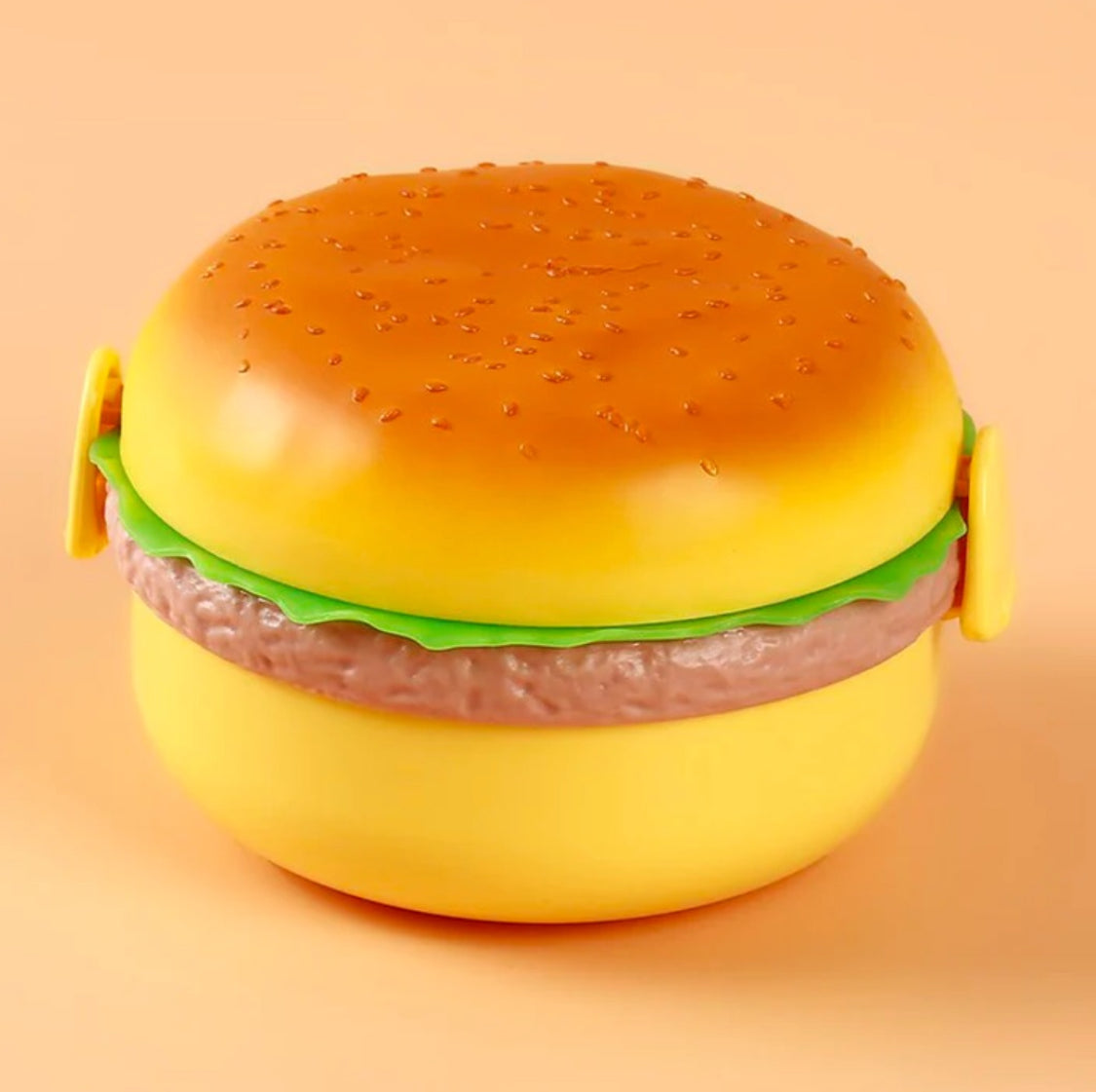 Burger-Shaped Lunch Box for Kids – 3-Layer ABS Plastic Tiffin with 2 Spoons, Ideal for School, Picnics, and Snacks