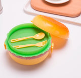 Burger-Shaped Lunch Box for Kids – 3-Layer ABS Plastic Tiffin with 2 Spoons, Ideal for School, Picnics, and Snacks