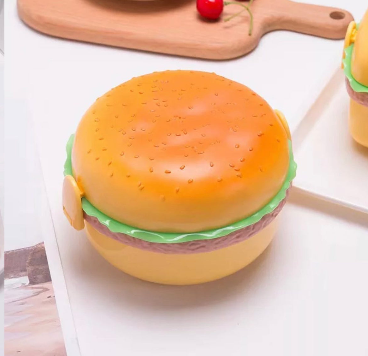 Burger-Shaped Lunch Box for Kids – 3-Layer ABS Plastic Tiffin with 2 Spoons, Ideal for School, Picnics, and Snacks