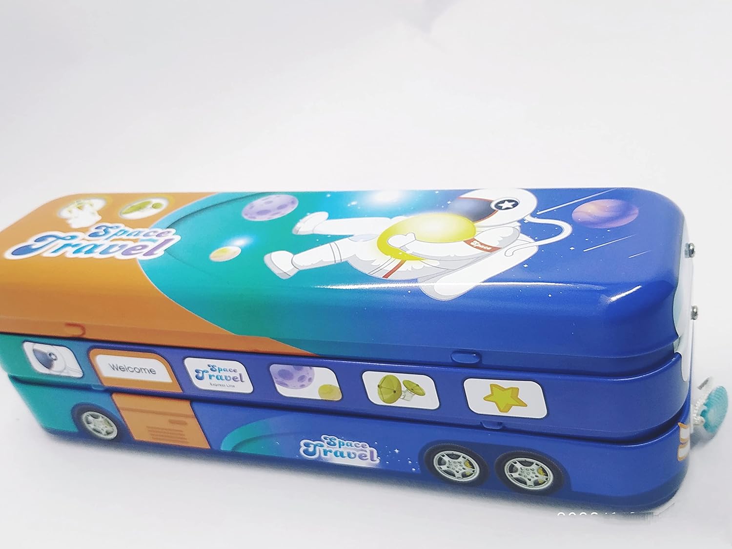 KV Toys Cartoon Bus-Shaped Pencil Box with Rolling Tyres – Fun School Stationery Case for Kids