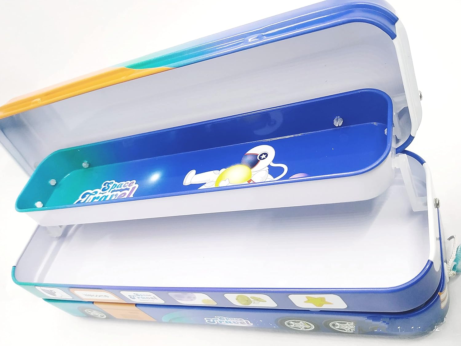 KV Toys Cartoon Bus-Shaped Pencil Box with Rolling Tyres – Fun School Stationery Case for Kids