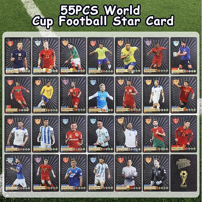 Ainvliya 55PCS Football Cards 2023/24 – Premium PVC Collectible Trading Card Set for Kids & Fans